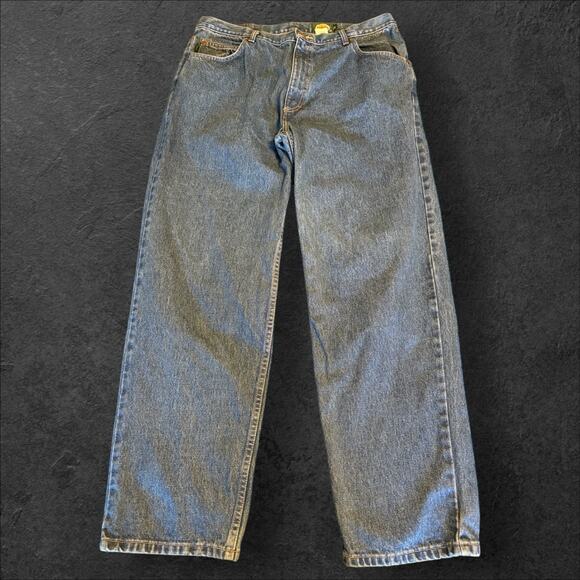 Cabelas 100% Cotton Denim Indigo Blues Jeans Men Sz 38x30 Straight Leg Pants Zip - Picture 1 of 7